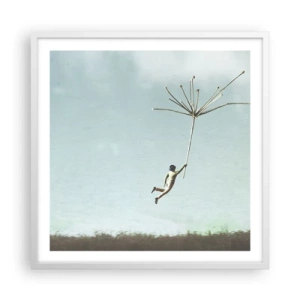 Plakát v bílém rámu - Letající pampeliška - 60x60 cm