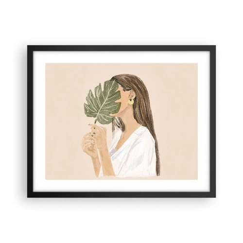 Plakát v černém rámu - Tajemný portrét s vějířem - 50x40 cm