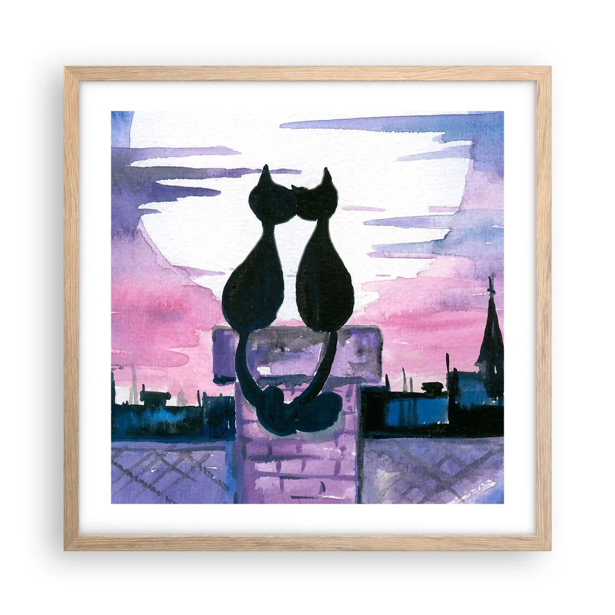 Plakát v rámu světlý dub - Rendez-vous pod měsíčkem - 50x50 cm