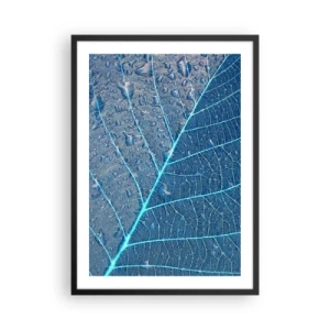 Plakát v černém rámu - Detail listu v odstínech modré - 50x70cm - Život v modři - Moderní nástěnná dekorace do obývacího pokoje a ložnice ARTTOR