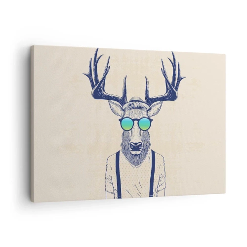 Obraz na plátně - Stylizovaný jelen ve slunečních brýlích - 70x50cm - A koho jsi čekal? - Moderní nástěnná dekorace do obývacího pokoje a ložnice ARTTOR
