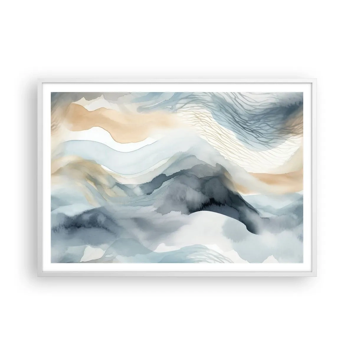 Plakát v bílém rámu - Abstrakce sněhu a mlhy - 100x70 cm