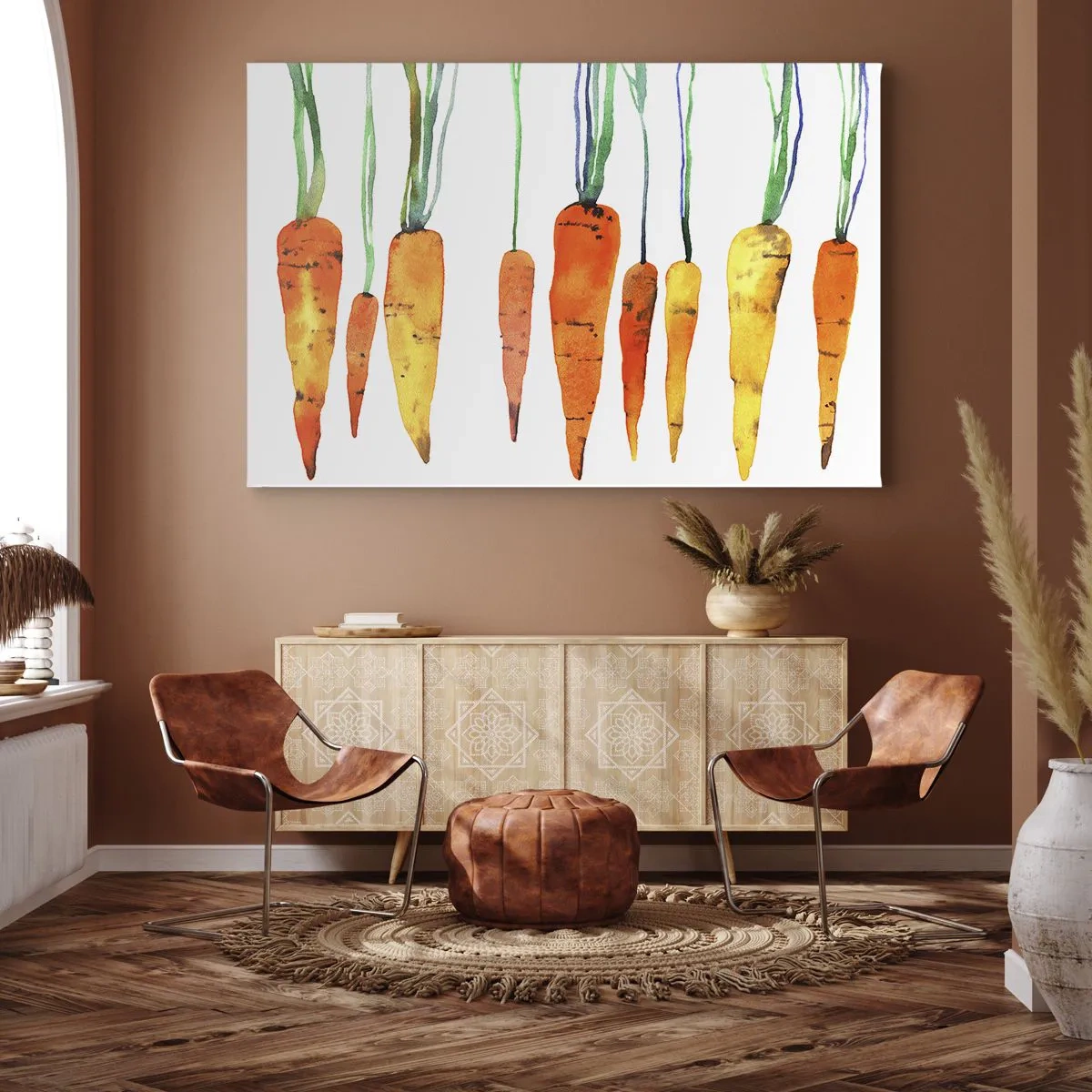 Obraz na plátně - Akvarelové mrkve v různých odstínech na bílém pozadí - 70x50cm - Krása obyčejnosti - Moderní nástěnná dekorace do obývacího pokoje a ložnice ARTTOR