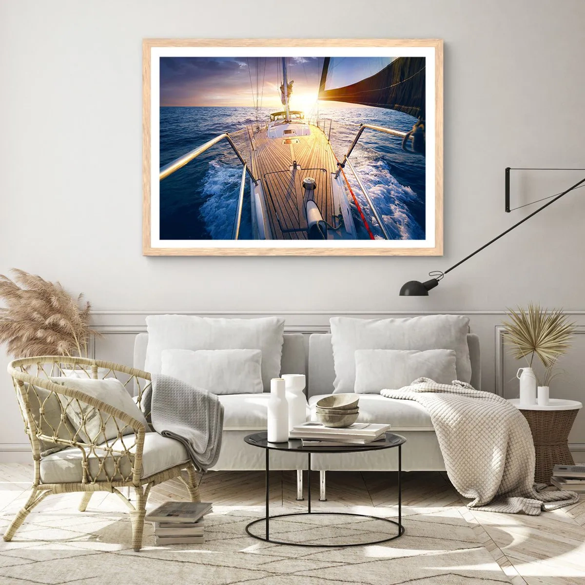 Plakát v rámu světlý dub - Běžící po vlnách - 91x61 cm