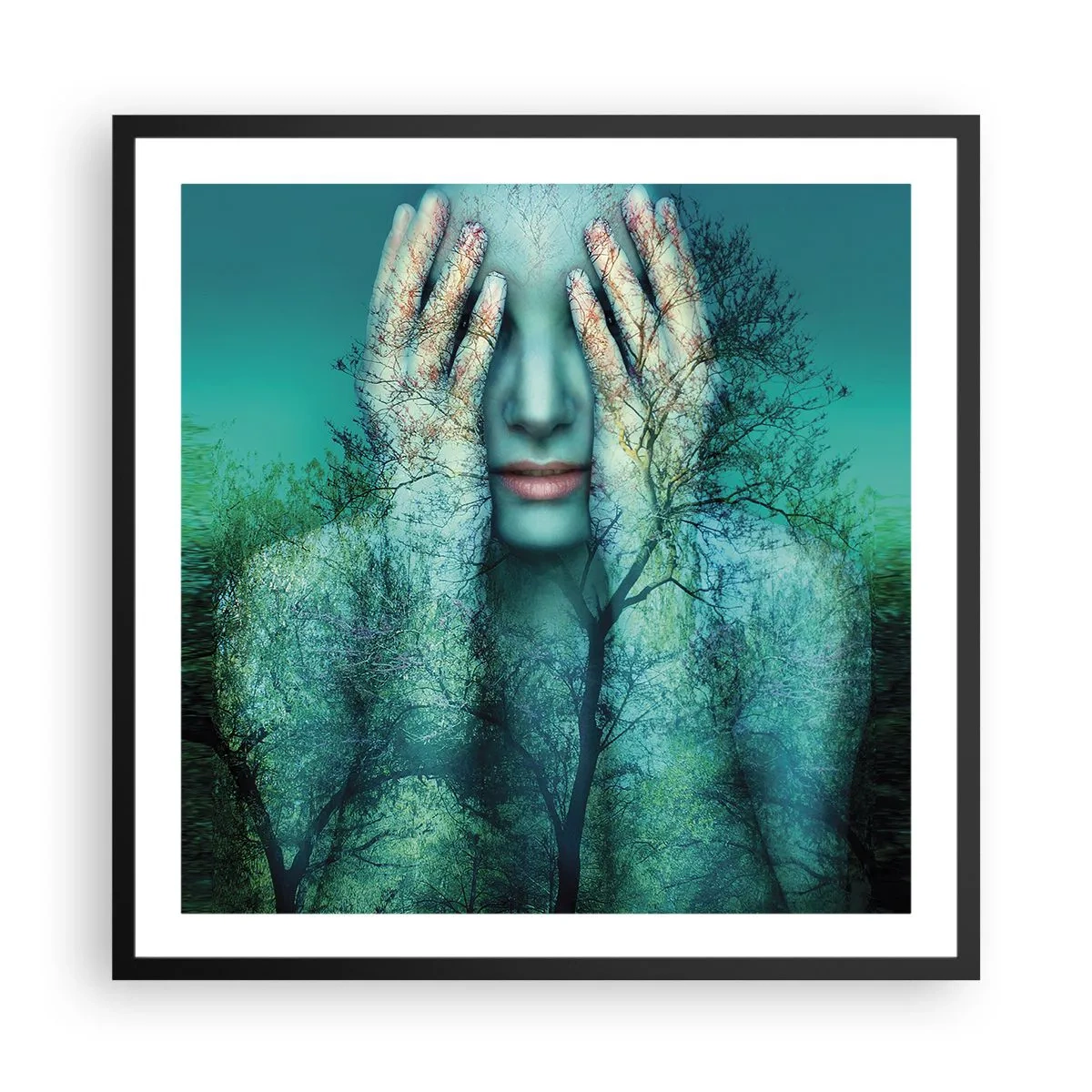 Plakát v černém rámu - Ponořená do modré - 60x60 cm