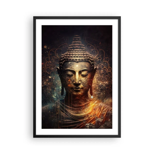 Plakát v černém rámu - Mystický obraz Buddhy ve zlatých odstínech - 50x70cm - Duchovní rovnováha - Moderní nástěnná dekorace do obývacího pokoje a ložnice ARTTOR