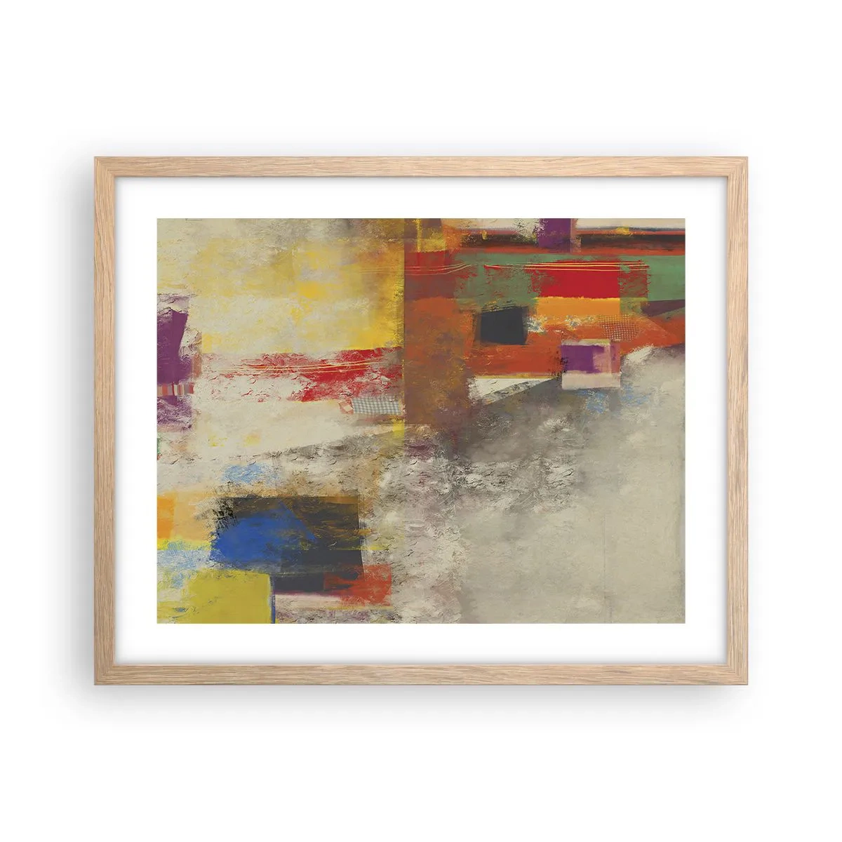 Plakát v rámu světlý dub - Geometrie barev - 50x40 cm