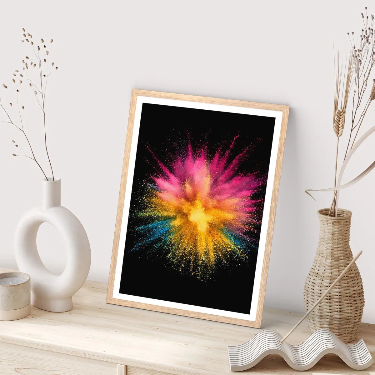 Plakát v rámu světlý dub - Zrození barev  - 30x40 cm