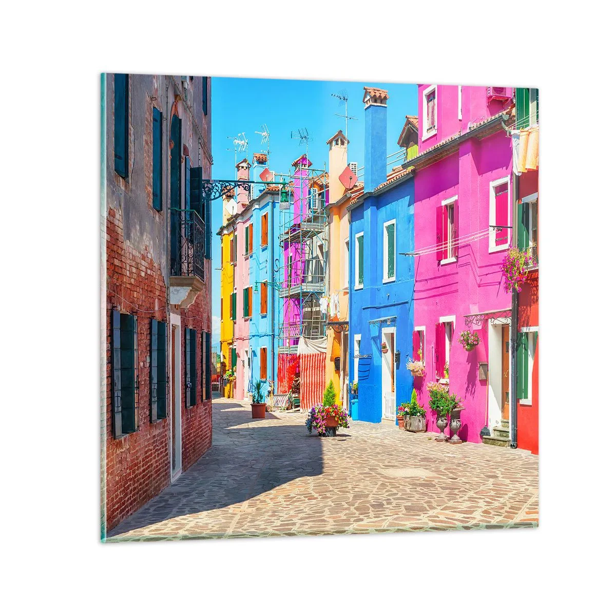 Obraz na skle - Městečko „Pod papoušky“ - 70x70 cm