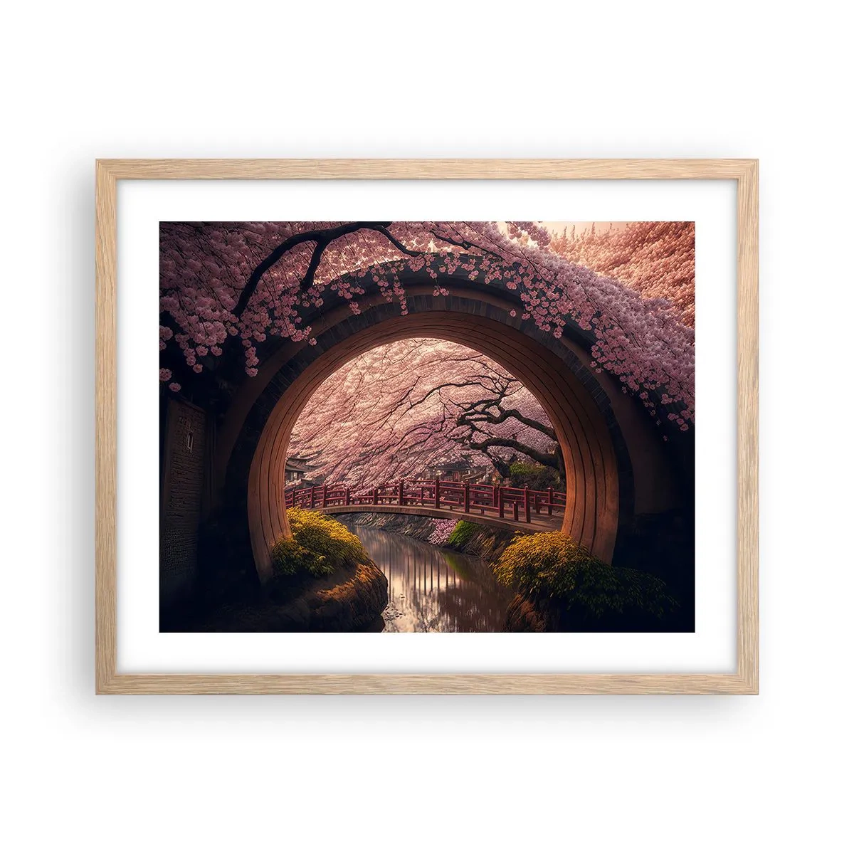 Plakát v rámu světlý dub - Japonské jaro - 50x40 cm