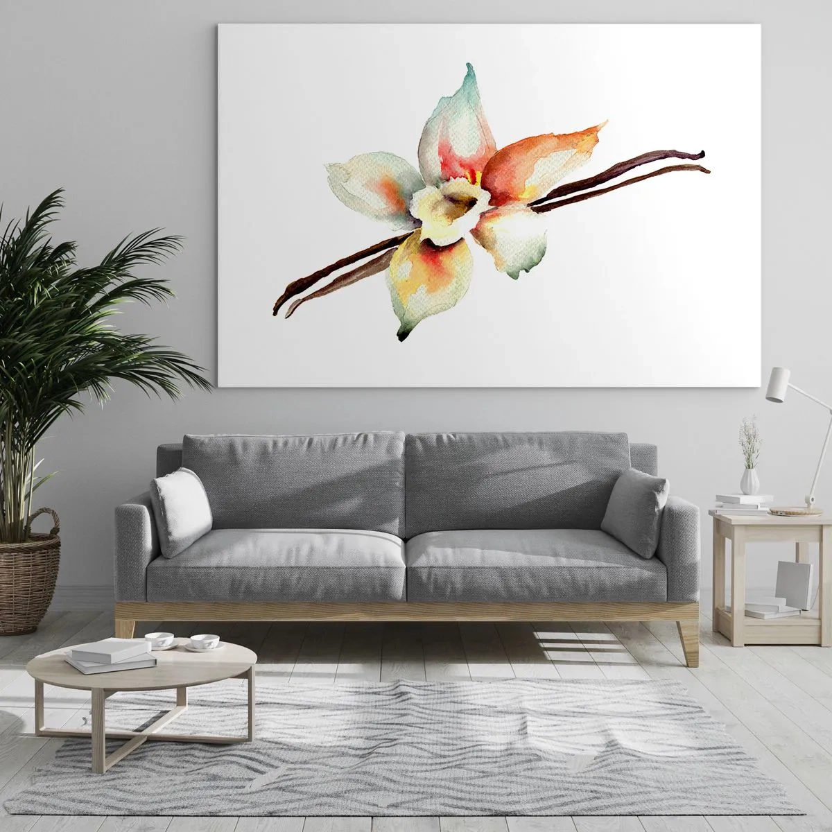 Obraz na skle - Akvarelová ilustrace vanilkového květu na bílém pozadí - 70x50cm - Barvičkou rozlitá sladkost - Moderní nástěnná dekorace do obývacího pokoje a ložnice ARTTOR