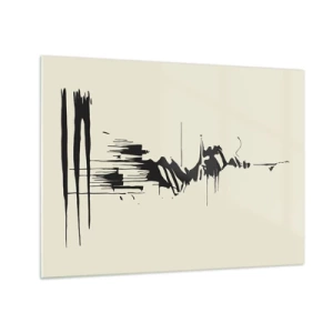 Obraz na skle - Černé dynamické čáry a skvrny na světlém pozadí v abstraktním stylu. - 70x50cm - Spěšná abstrakce - Moderní nástěnná dekorace do obývacího pokoje a ložnice ARTTOR