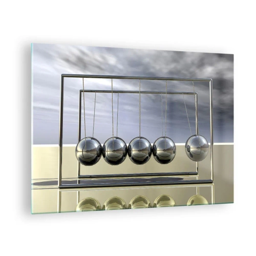 Obraz na skle - Newtonovy koule v minimalistickém přístupu - 70x50cm - Energie světa - Moderní nástěnná dekorace do obývacího pokoje a ložnice ARTTOR