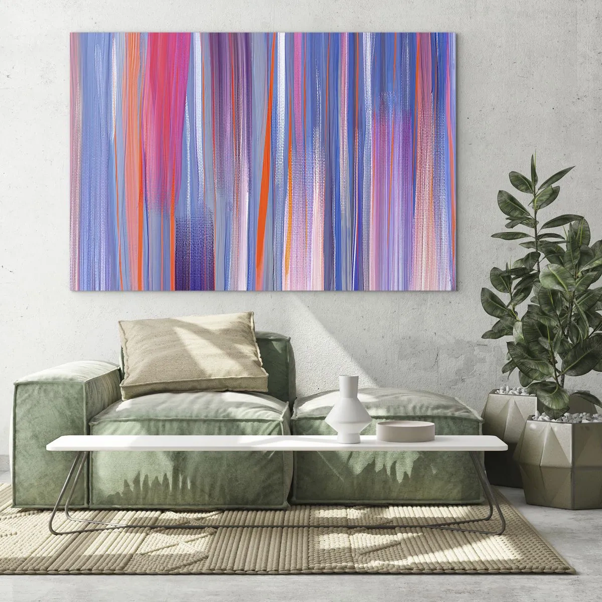 Obraz na skle - Barevné svislé pruhy v odstínech růžové, fialové a modré - 70x50cm - Naduhuvstoupení - Moderní nástěnná dekorace do obývacího pokoje a ložnice ARTTOR