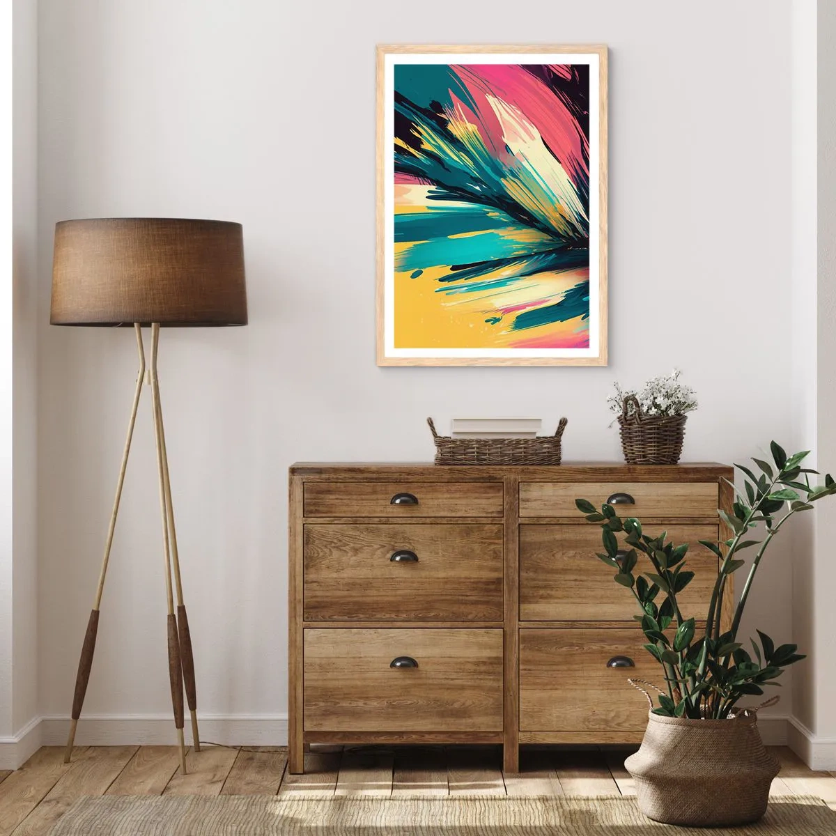 Plakát v rámu světlý dub - Kompozice – exploze radosti - 50x70 cm