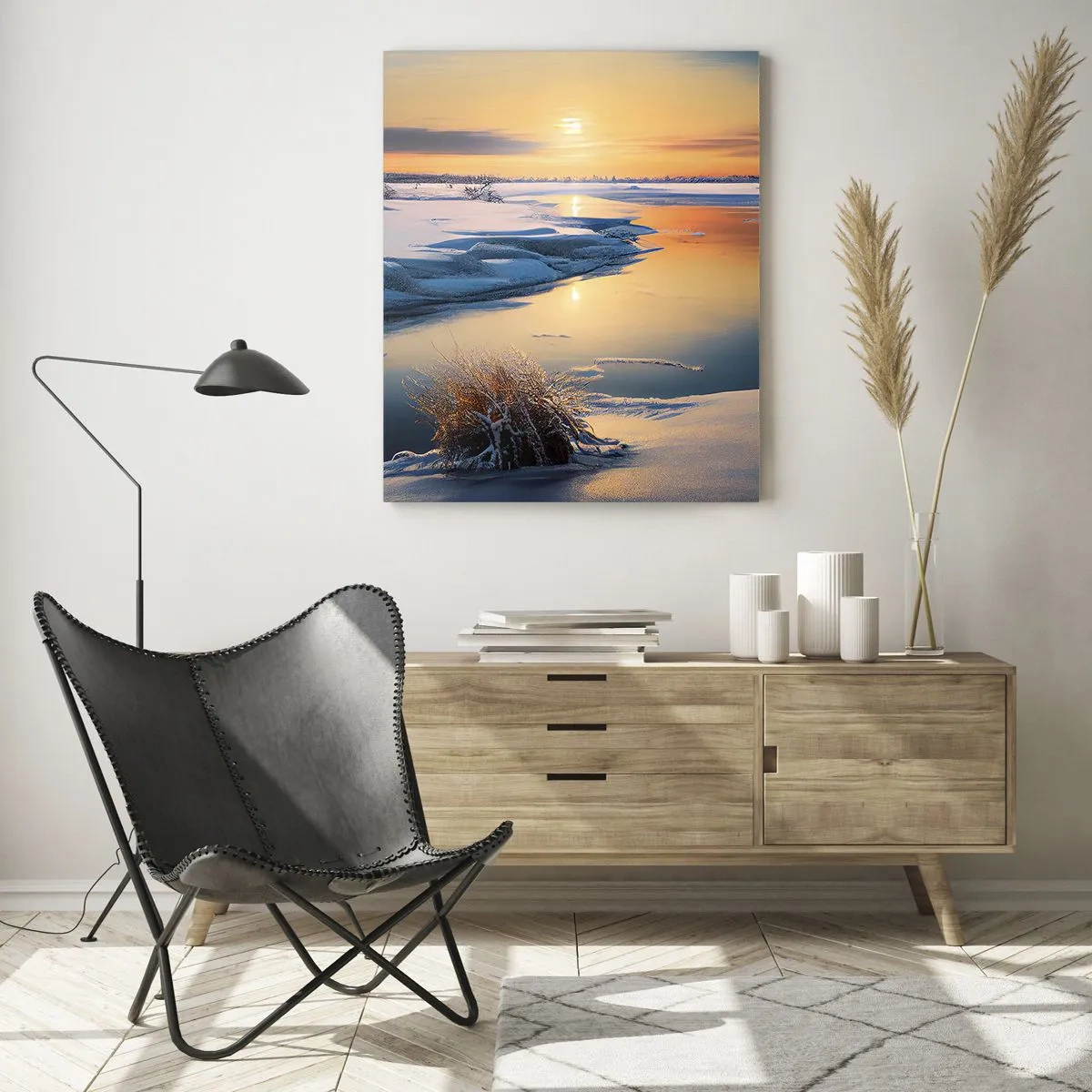 Obraz na skle - Zimní západ slunce - 50x70 cm