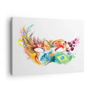 Obraz na plátně - Barevná akvarelová maska inspirovaná Brazílií - 70x50cm - Brazílie vítá sambou - Moderní nástěnná dekorace do obývacího pokoje a ložnice ARTTOR
