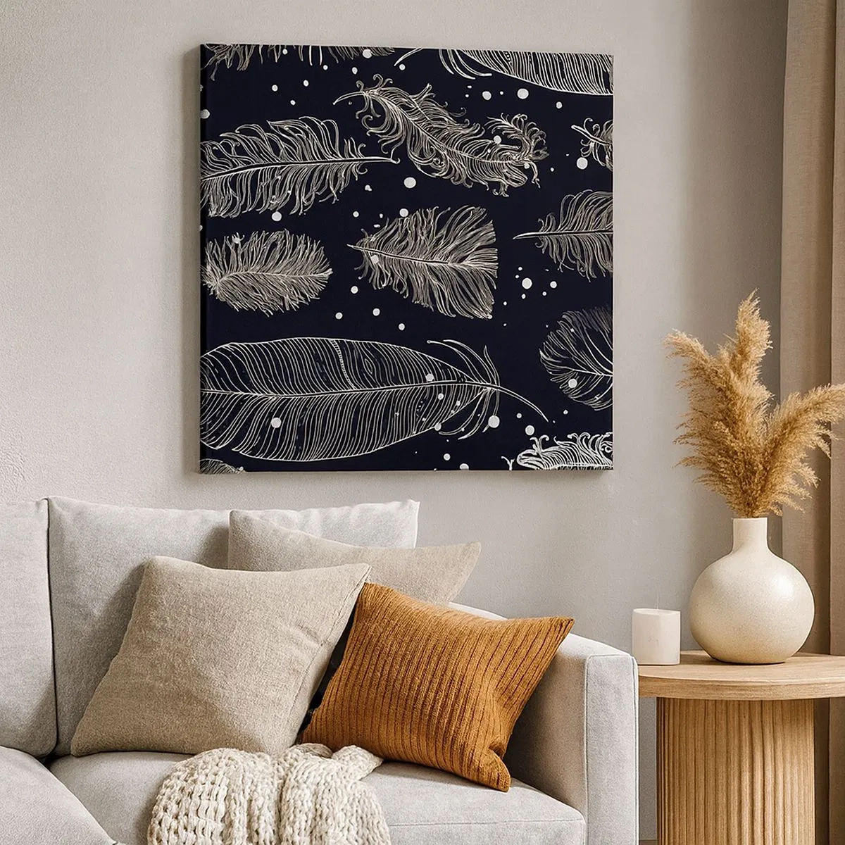 Obraz na plátně - Krajka s peřím - 30x30 cm