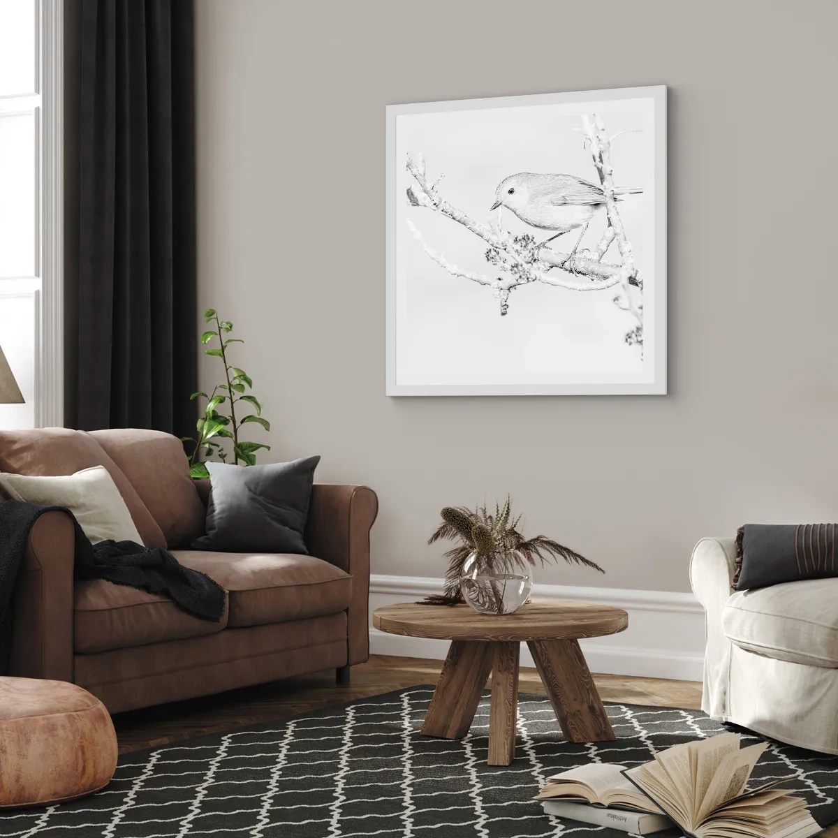 Plakát v bílém rámu - Zimní ráno - 60x60 cm