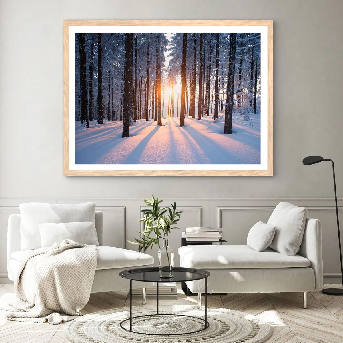 Plakát v rámu světlý dub - Jasně černé na bílém - 100x70 cm