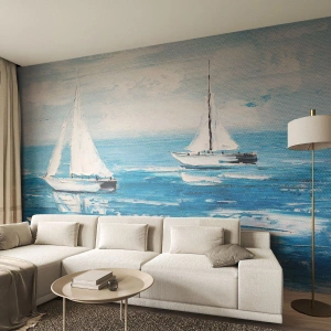 Fototapeta Standard Eco - Dvě plachetnice na klidném modrém moři - 100x70cm - S přítelem po boku - Moderní nástěnná dekorace do obývacího pokoje a ložnice ARTTOR