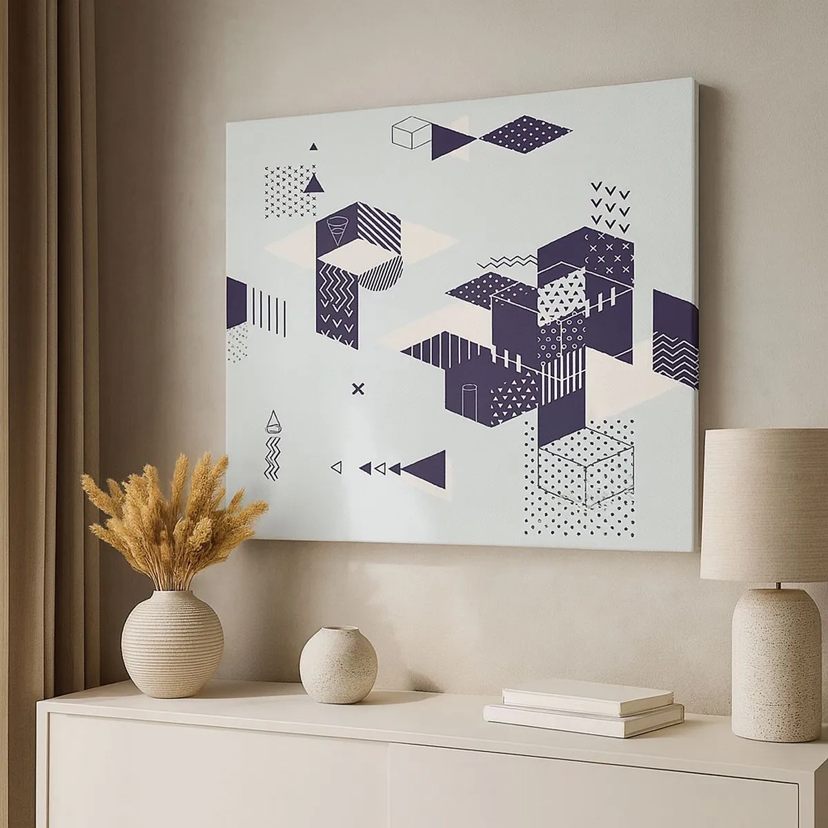 Obraz na plátně - Moderní geometrická grafika v odstínech bílé a tmavě modré - 70x50cm - V duši matematika - Moderní nástěnná dekorace do obývacího pokoje a ložnice ARTTOR