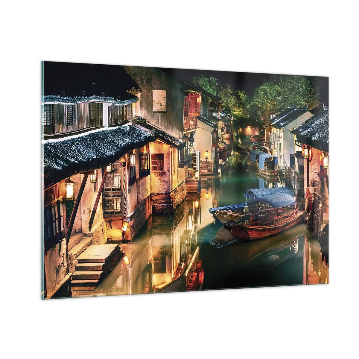 Obraz na skle - Večer na čínské ulici - 100x70 cm