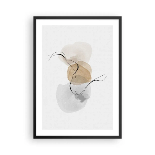 Plakát v černém rámu - Abstraktní kompozice v neutrálních barvách s jemnými liniemi. - 50x70cm - Vzdušné korálky - Moderní nástěnná dekorace do obývacího pokoje a ložnice ARTTOR