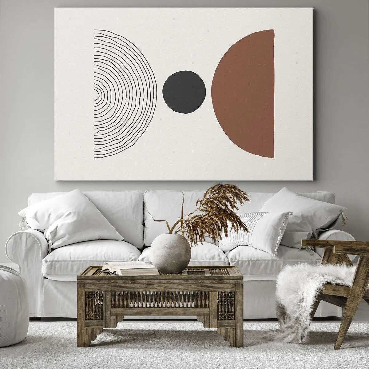 Obraz na plátně - Abstraktní geometrické obrazce v teplých barvách - 70x50cm - V centru pozornosti - Moderní nástěnná dekorace do obývacího pokoje a ložnice ARTTOR