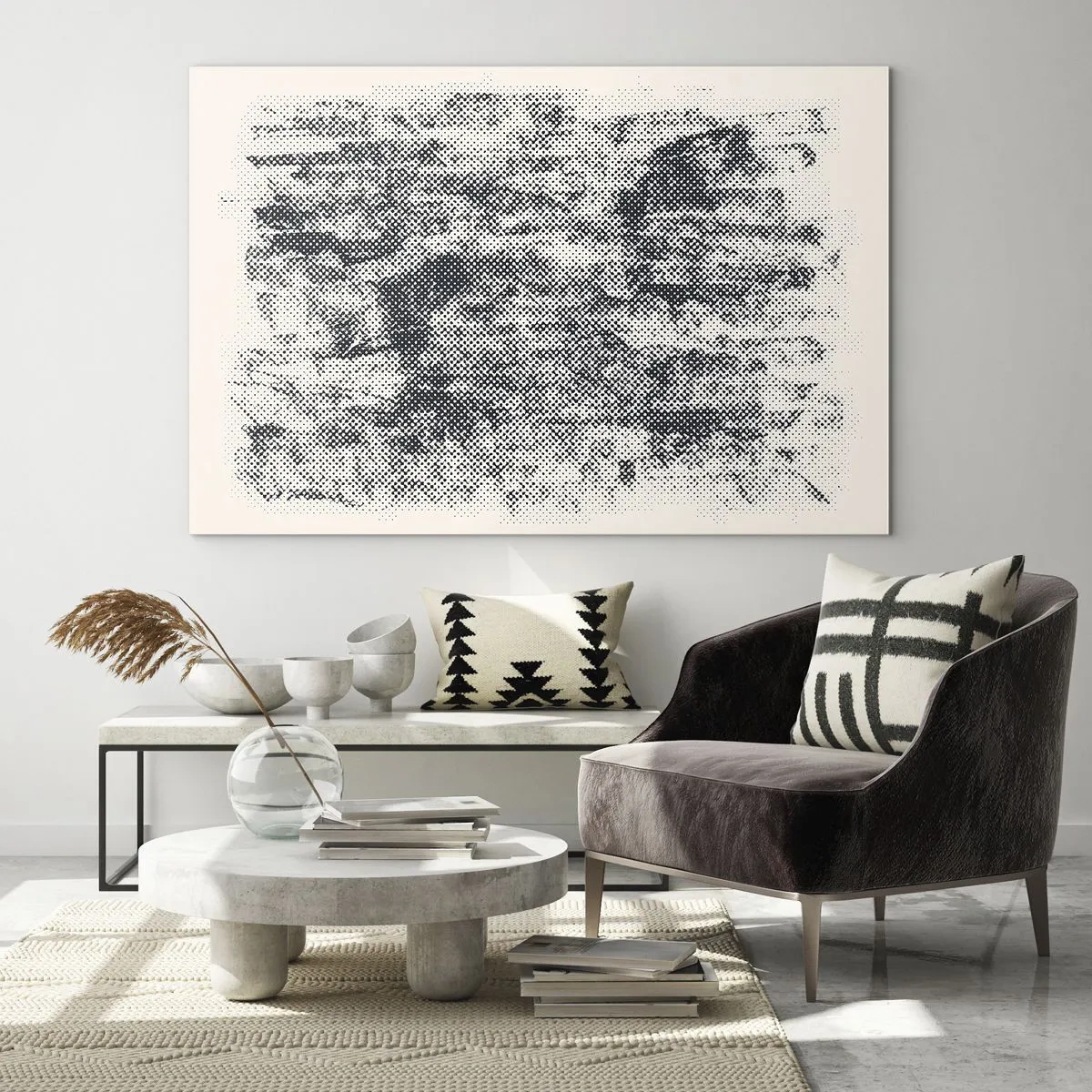 Obraz na skle - Černobílá abstrakce s efektem rozmazání - 70x50cm - Mlžná kompozice - Moderní nástěnná dekorace do obývacího pokoje a ložnice ARTTOR