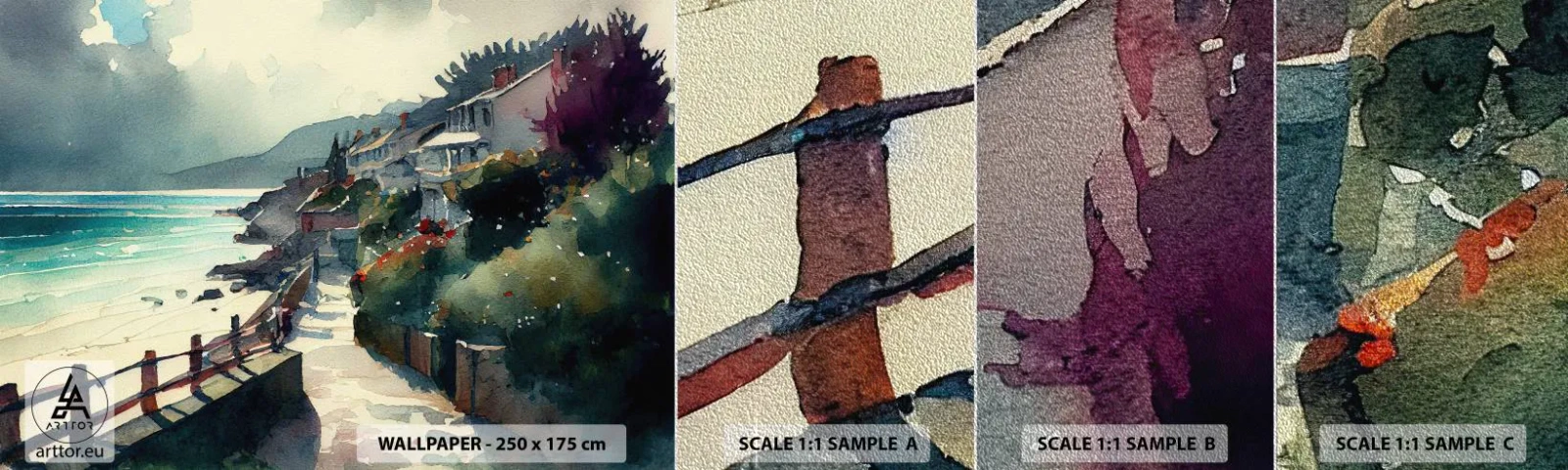 Vzor Fototapety Premium Sand - Středomořské městečko - Domy, Krajina, Pláž - 100x30 cm
