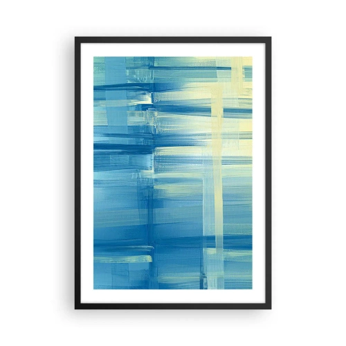 Plakát v černém rámu - Abstraktní kompozice v odstínech modré a žluté - 50x70cm - Kompozice v tyrkysu - Moderní nástěnná dekorace do obývacího pokoje a ložnice ARTTOR