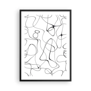 Plakát v černém rámu - Abstraktní černé čáry na bílém pozadí - 50x70cm - Cesty života, zákruty osudu - Moderní nástěnná dekorace do obývacího pokoje a ložnice ARTTOR