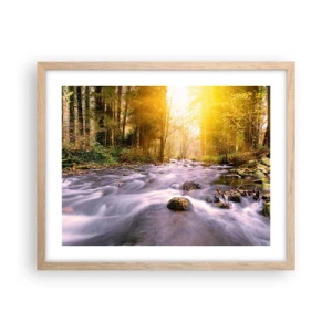 Plakát v rámu světlý dub - Malachit ve stříbrně-zlaté podobě - 50x40 cm