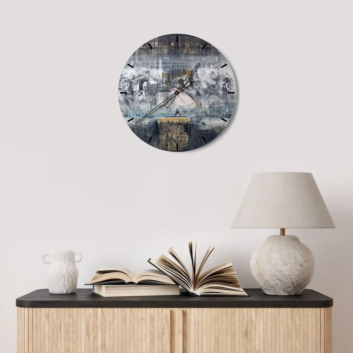 Nástěnné hodiny - Abstraktní kompozice v chladných odstínech s texturami - 30x30cm - Jako na ledě, tak i na hroudě - Moderní nástěnná dekorace do obývacího pokoje, kuchyně a ložnice ARTTOR
