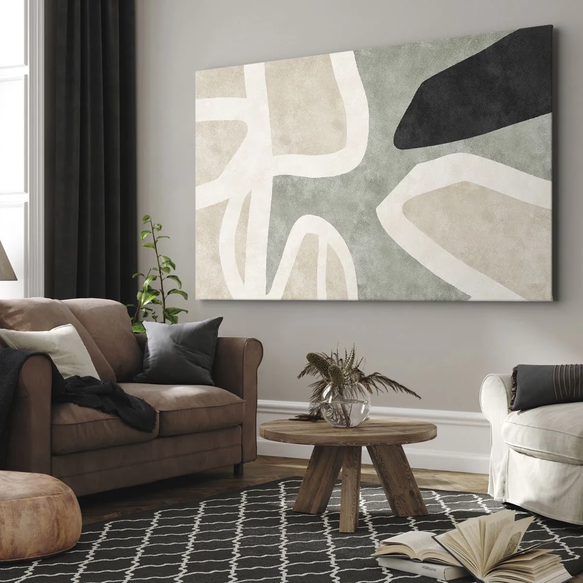 Obraz na plátně - Kompozice s černým motivem - 70x50 cm