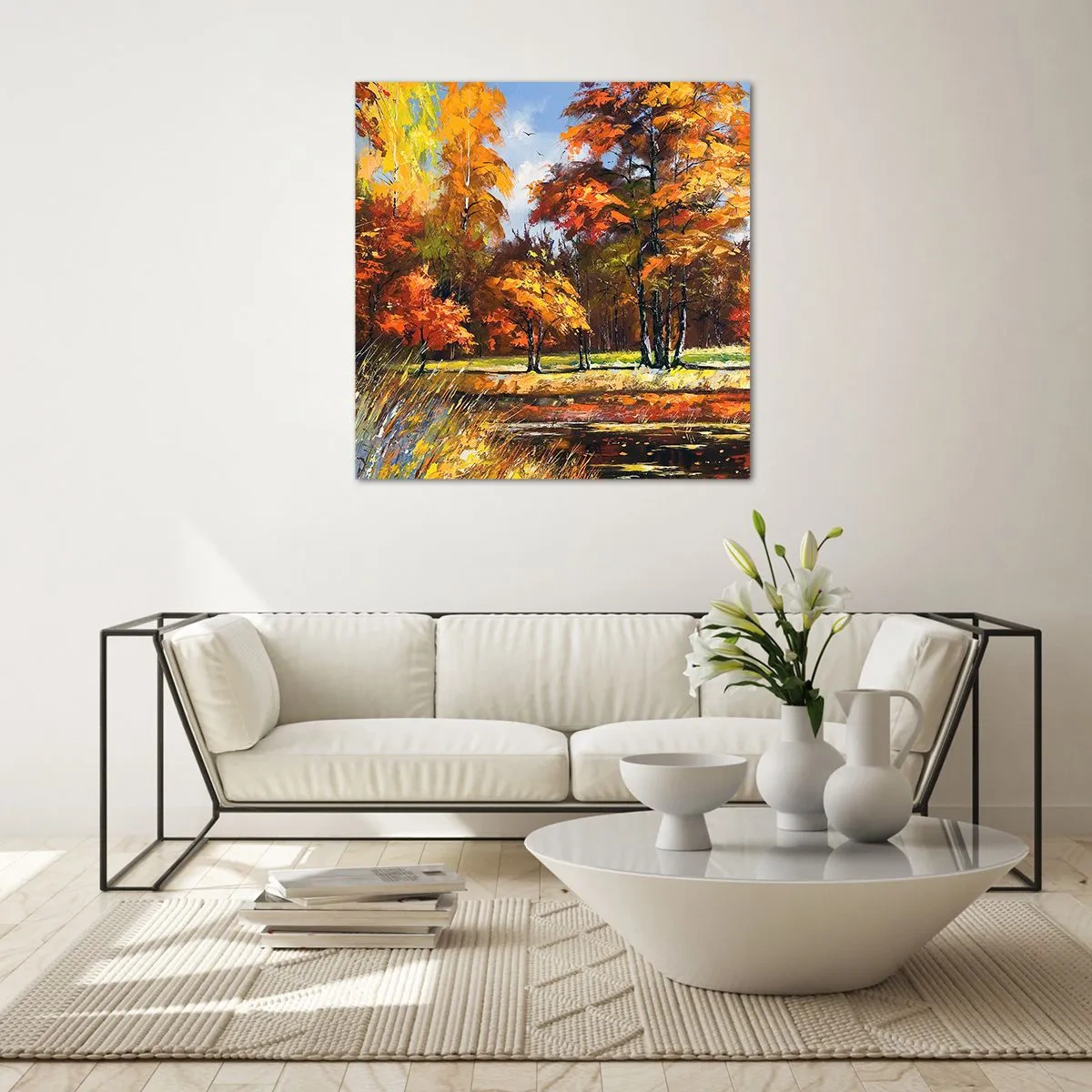 Obraz na skle - Krajinka ve zlaté a hnědé - 30x30 cm