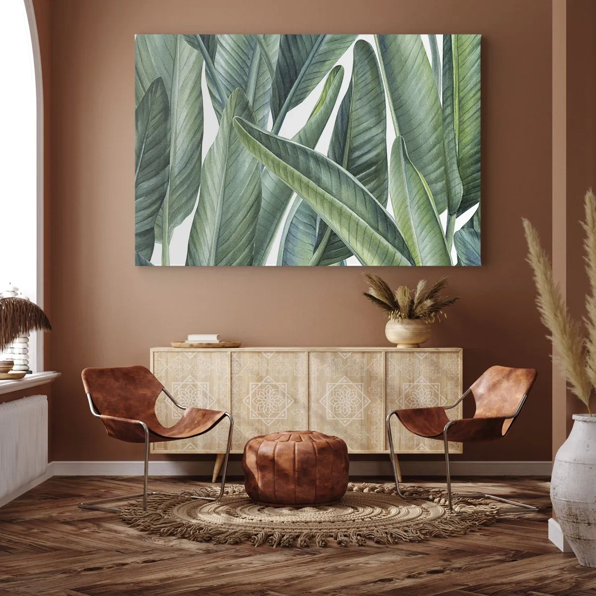 Obraz na plátně - Zelené listy v minimalistickém, botanickém stylu - 70x50cm - Prostě zelená - Moderní nástěnná dekorace do obývacího pokoje a ložnice ARTTOR