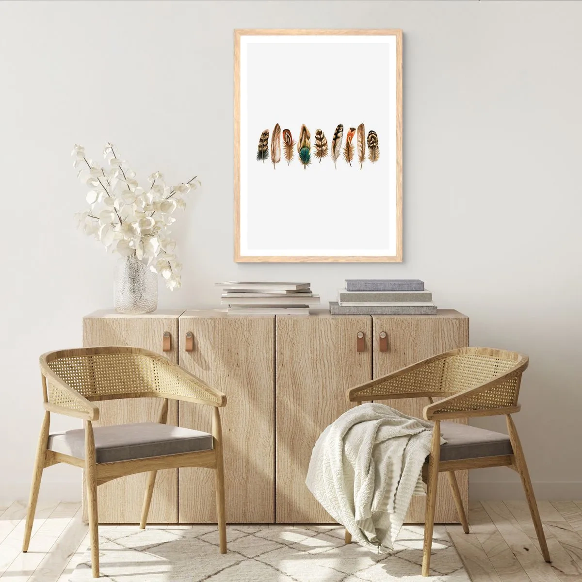 Plakát v rámu světlý dub - Opeřená variace - 70x100 cm