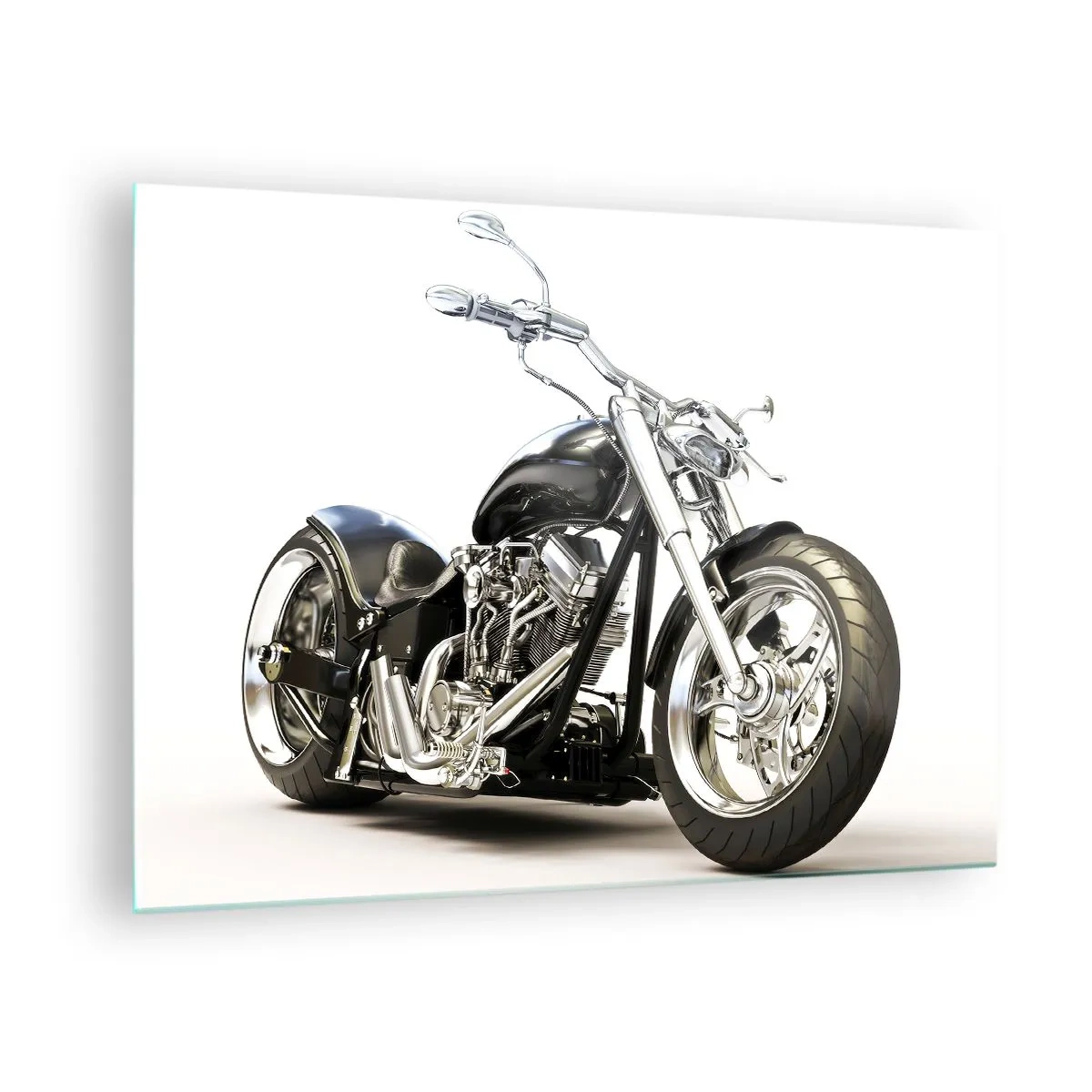 Obraz na skle - Černý chopper na světlém pozadí - 70x50cm - Síla s charakterem - Moderní nástěnná dekorace do obývacího pokoje a ložnice ARTTOR