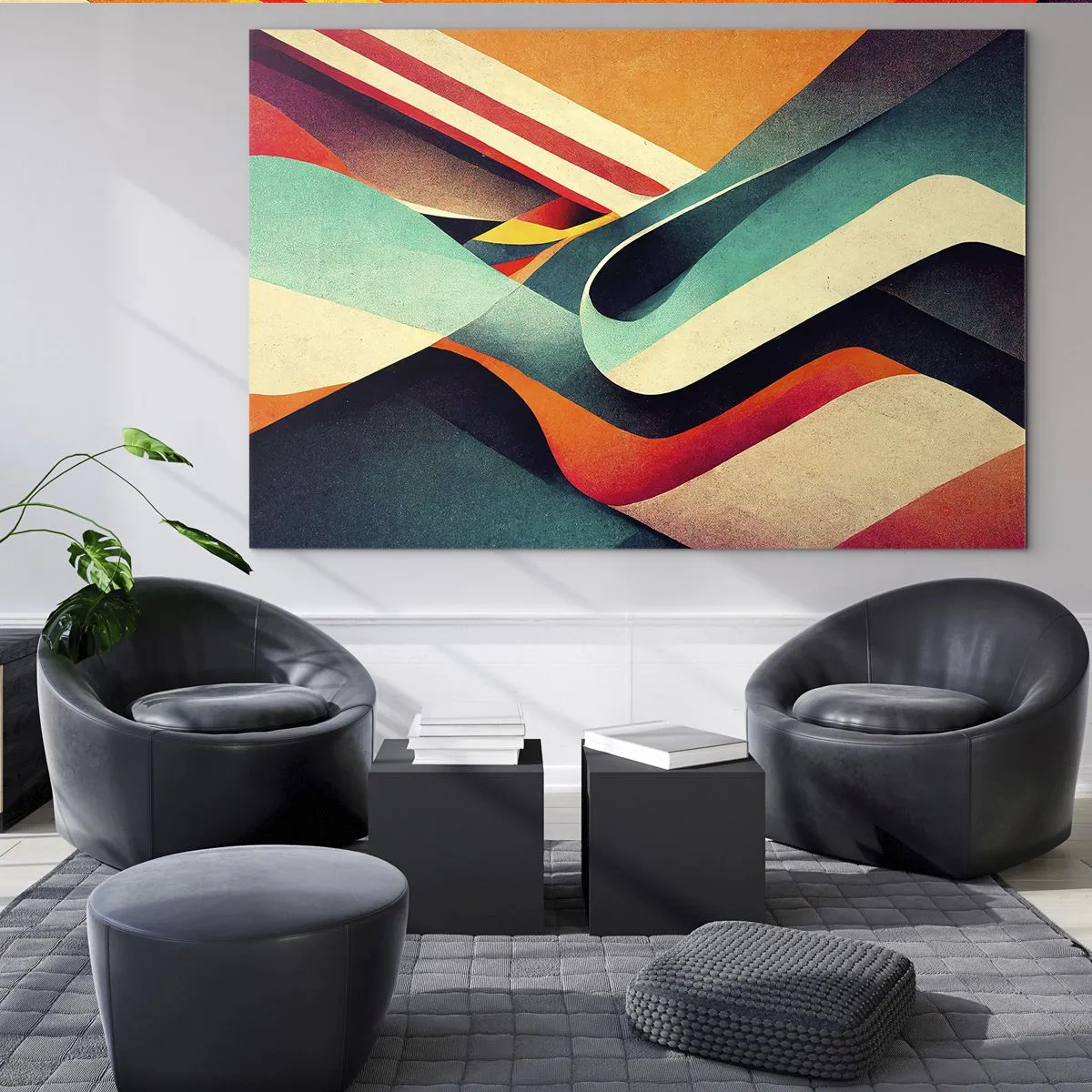 Obraz na skle - Barevné pruhy v dynamické, abstraktní kompozici - 70x50cm - Intenzivní kompozice - Moderní nástěnná dekorace do obývacího pokoje a ložnice ARTTOR
