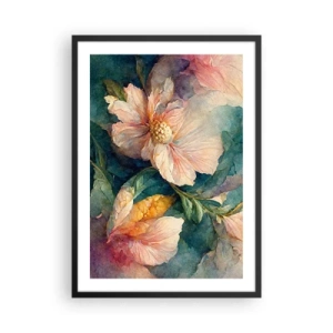 Plakát v černém rámu - Jemné květiny ve stylu akvarelu - 50x70cm - Čirá subtilnost - Moderní nástěnná dekorace do obývacího pokoje a ložnice ARTTOR