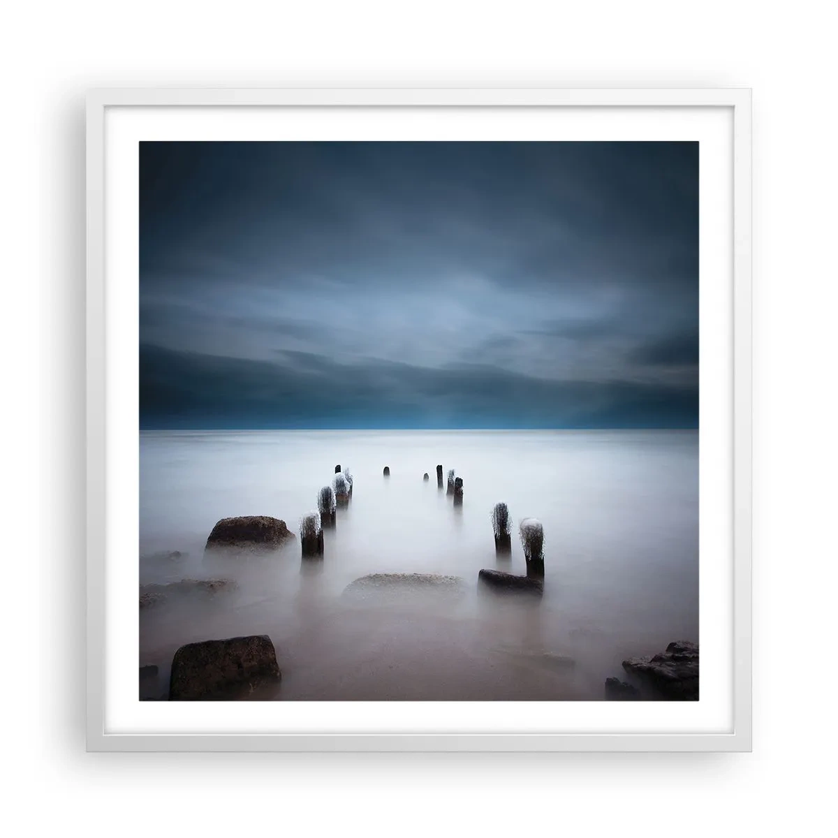 Plakát v bílém rámu - Zamyšlené jezero - 60x60 cm