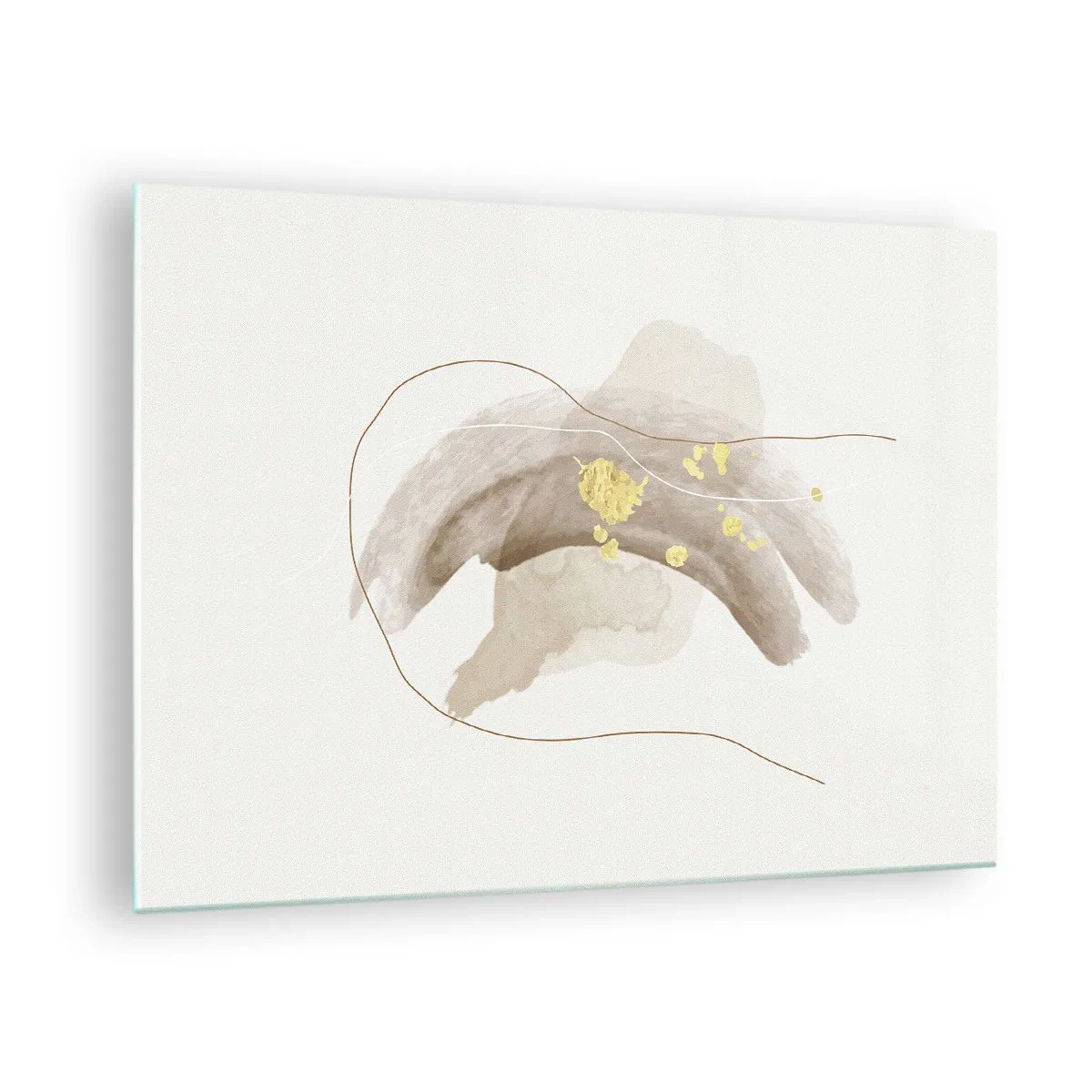 Obraz na skle - Béžová a zlatá abstrakce s jemnými liniemi a tvary - 70x50cm - Vesmírná bytost - Moderní nástěnná dekorace do obývacího pokoje a ložnice ARTTOR