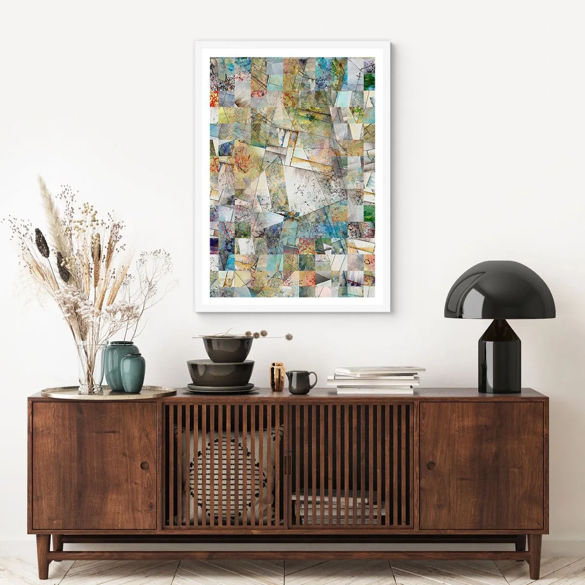 Plakát v bílém rámu - Geometrické přeskupení - 70x100 cm