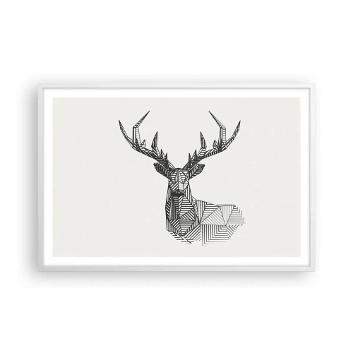 Plakát v bílém rámu - Jelen v kubistickém stylu - 91x61 cm