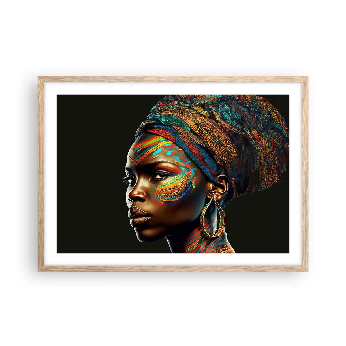 Plakát v rámu světlý dub - Africká královna - 70x50 cm