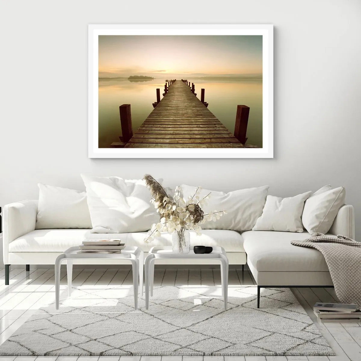 Plakát v bílém rámu - Rozbřesk, svítání, světlo - 100x70 cm