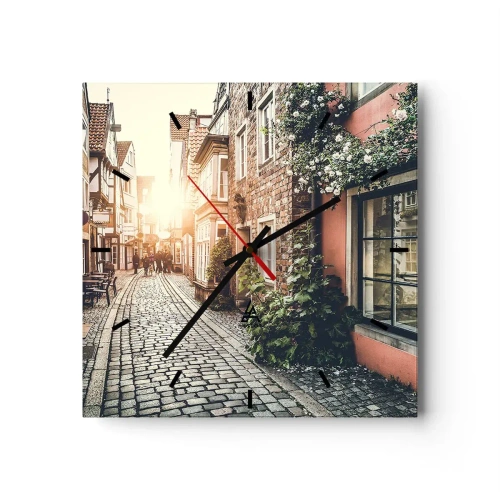 Nástěnné hodiny - Růžová ulička v růžové září - 40x40 cm