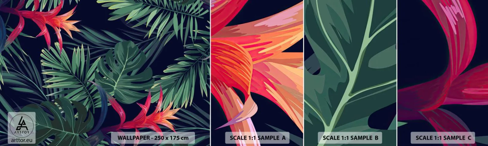 Fototapeta Vzorek Standard Eco - Vzplanout v zeleném - Květiny, Tropická rostlina, Palmové listy - 100x30 cm
